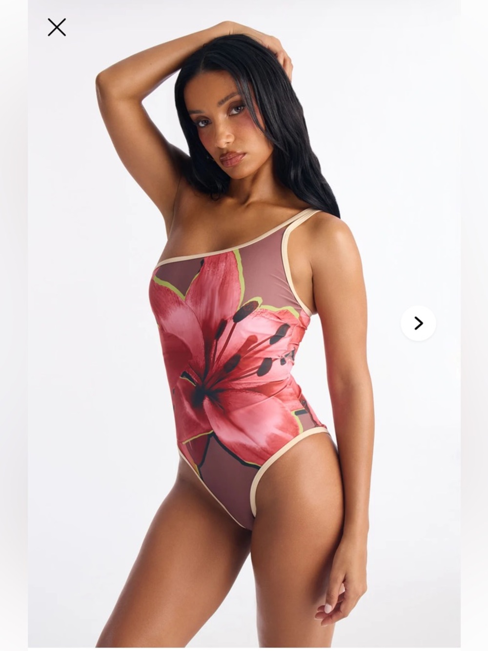 Summer In Bloom One Shoulder Mesh swimsuit - Pink Red Sz XL net
